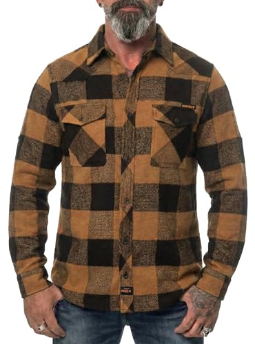 ROCK-IT Apparel Camisa de Franela Hombre Manga Larga I Camisa Leñador con Tejido Muy Suave I Camisa a Cuadros con Bolsillos y Botones Delanteros [S-5XL] Casual Negro/marrón 3XL