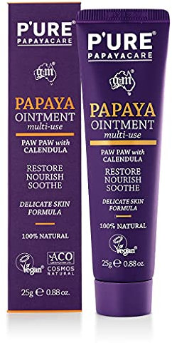 Natural Eczema Cream & Dry Skin Repair Ointment - P'URE PAPAYA CARE 25g OINTMENT Vegan Moisturiser with Shea Butter, Calendula, Jojoba Oil - Fragrance-Free, Hypoallergenic Therapy for Sensitive Skin