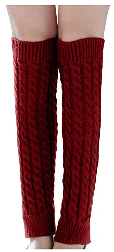 Tonsee Damen Winter Crochet Stricken Stulpen Beinstulpen Beinwärmer Mädchen Kniestrümpfe Legwarmers Hellgrau Beinlinge Stiefel Cuff Crochet Kniestulpen für Frauen (J-Weinrot)
