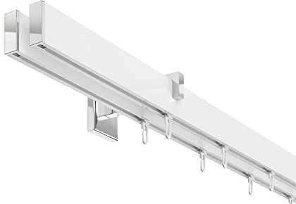 DécoProfi Gardinenstange Innenlauf 2-läufig Set Short rechteckig Weiß/Verchromt I Länge: 400cm Aluminium für Wandmontage I Als Gardinenschiene & Vorhangstange geeignet