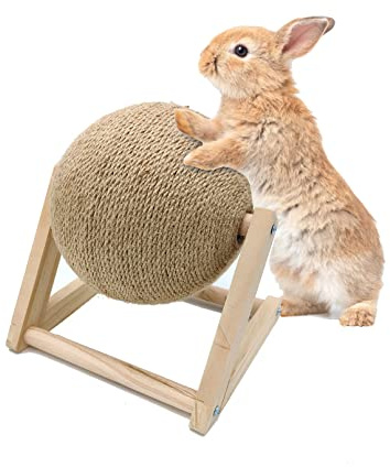 BNOSDM Rabbit Scratch Toy Wooden Natural Sisal Rope Rabbit Scratching Toy Ball Bunny Scratcher with Ball for Rabbits Bunnies Ferrets Kittens Small Animals (Medium)