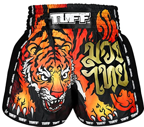 Tuff Sport TUF-MSC125-BLK Retro-Muay-Thai-Shorts, Box-Shorts, klassisch, schmaler Schnitt, MMA, Kickboxen, Workout-Set, Kleidung, Training (M, TUF-MSC125-BLK)