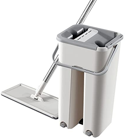 Plattmopp Klämmopp Mikrofibergolv Plattmopp med hink för att tvätta golv Handfri vridmoppe för hem kök Rengöring golvmopp (Färg: Mopp med 7 st kuddar)