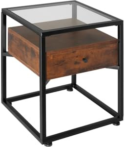 tectake® Mesita de Noche Multifuncional de Estilo Industrial con Cajón Práctico, Mesitas de Noche, Mesa Auxiliar Sofa Decoracion Hogar - 45 x 43 x 54,5 cm Madera Industrial Oscura, Rústica