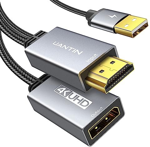 UANTIN - Adaptateur HDMI vers DisplayPort | 4K@60Hz Active HDMI 2.0 mâle vers DP 1.2 femelle convertisseur unidirectionnel HDMI compatible HDCP 2.2 pour PC, AMD, NVIDIA, Dell, HP, Mac, NS,PS5, Xbox