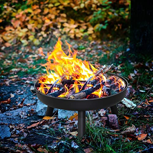Jopassy Eldskål Ø 82,5 cm eldskålar för trädgården, eldskålar med 2 handtag och 3 avtagbara stödben, eldstad utomhus, för uppvärmning, camping, terrass, eldkorg stål, svart
