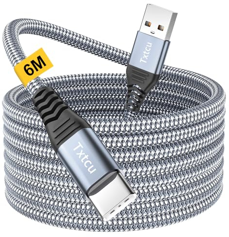 Txtcu Câble USB C 6m, Extra long Câble USB Type C Charge Nylon Tressé Câble USB C Chargeur Pour Samsung Galaxy S22 S21 S20 S10 S9 S8 Note 10 9 8, PS5, Switch, Huawei P30 P20, LG V30 G6 G5,Sony,Xiaomi