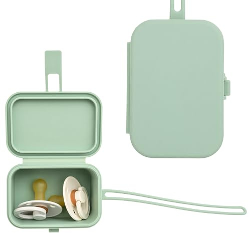 Baby's Aid Silicone Pacifier Case, No Open Slot with Patented Closure, Dishwasher Safe, Attaches to Diaper Bag or Stroller, Holds 2 Pacifiers, (Sage)