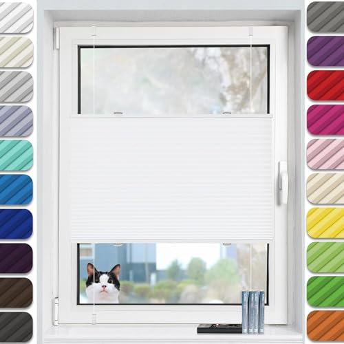 Plissee Klemmfix ohne Bohren 45 x 180 cm Blickdicht Sichtschutz Sonnenschutz Thermo Plisseerollo Klemmfix, Inkl Aller Montage-Teile, für Wohnzimmer Fenster&Tür, Weiß