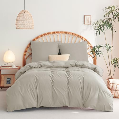 WAVVE Bettwäsche Beige 155x220 3teilig - 1 Bettbezug 155x220 cm + 2 Kissenbezüge 80x80 cm, ÖKO-TEX Mikrofaser Bettwäsche-Sets mit Reißverschluss, Weich & Bügelfrei
