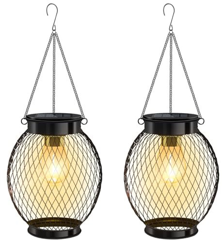 Nigecue Solarlampen für Außen Garten, 2 Stück Solarleuchten Gartenleuchten Solar Lanterne mit Helle LED-Glühbirne, 800mAh Akku, IP65 Wasserdicht, Auto Ein/Aus, 3000K Warmweißes Licht für Terrasse Hof