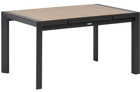 HESPERIDE - Table de Jardin Extensible Evasion Gris Graphite - 8 Places - Aluminium Antirouille Aluminium Effet Bois - Meuble d'Extérieur Rallonge