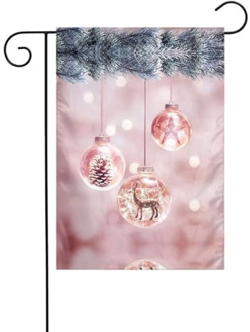 Drapeau de jardin printanier imprimé boule de Noël rose 30,5 x 45,7 cm, drapeaux saisonniers pour décoration extérieure, drapeaux de jardin de vacances