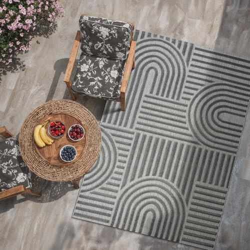 SANAT Berlin Outdoor Teppich Wetterfest - Teppich für den Innen- und Außenbereich - Grau, 80 x 150 cm