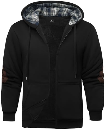 SPEEDRUN Sudadera con Capucha para Hombre Negra Chaqueta Pelo Sudadera for Men Gruesa Invierno Completa Full Zip up Hoodie Regular Outdoor Sport
