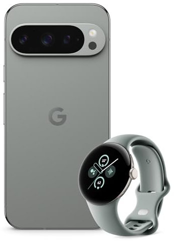 Google Pixel 9 Pro - Unlocked Android Smartphone with Gemini - Hazel, 512GB + Pixel Watch 2 Smartwatch - Champagne Gold Aluminium Case, Hazel Active Band, Wi-Fi