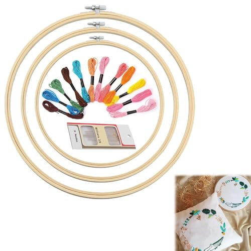 Runder Stickrahmen Set,Bambus Stickrahmen zum Basteln,Runder Stickrahmen aus Holz,Nähen Kreis Cross Stitch Hoop,Stickrahmen,Embroidery Hoop,Kreuzstich Ring,Bambus Ringe Stickrahmen Holz