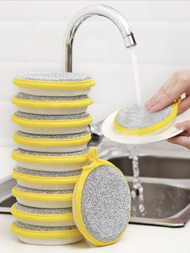 12pcs Double-Sided Multipurpose Sponges For Kitchen & Bathroom Oil-Resistant & Stain-Resistant Scrubbing Pads, Pot Cleaning Wonders Non-Stick Oil Cleaning Cloths, Round Scouring Pads