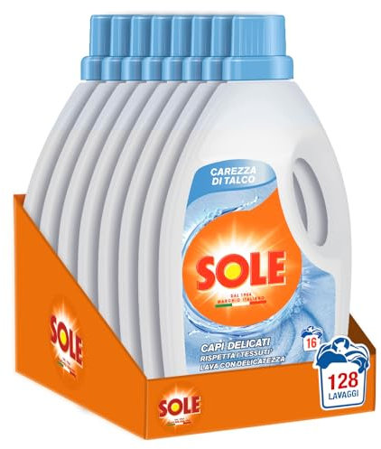 Sole Detersivo Liquido per Capi Delicati per Bucato a Mano e in Lavatrice: 8 Flaconi di Detersivo alla fragranza Carezza di Talco, 8x1000 ml
