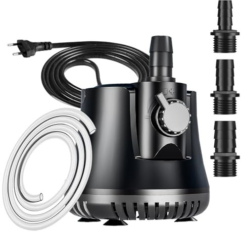 Aquarium Pumpe 40W 2500L/H Tauchpumpe Ultra-Leise Mini Teichpumpe Springbrunnenpumpe mit Einstellbarem Schalter und 1.8m Kabel, 3 Düsen wasserpumpe für Teich, Aquarien, Hydrokultur, Brunnen