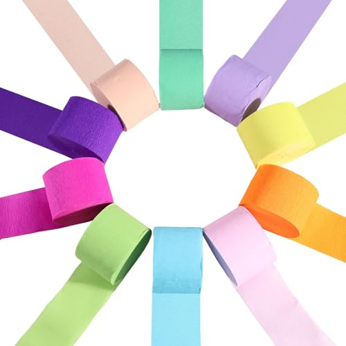 Set di 10 rotoli di Carta Crespa Colorata, Carta Crespa 4,5 cm x 25 m con colori delicati, Nastro Carta Colorato per decorazioni di feste, DIY, decorazioni di matrimonio e feste di compleanno