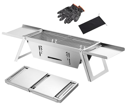 Mihauuke Barbacoa de Carbón Plegable, Barbacoa de Camping para Carbón, Parrilla de Acero Inoxidable Ahorra Espacio para Balcón Camping Mesas Apartamento Jardín