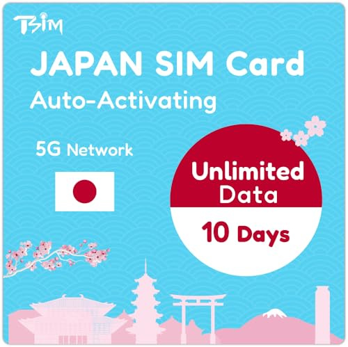Scheda SIM Giappone – 10 giorni di dati illimitati | Attivazione automatica | Rete 5G con Tethering/Hotspot/Condivisione Internet | Solo Dati (Nessuna Voce)