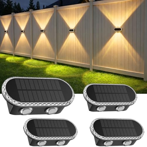 Hiromeco Aplique Solar Exterior Pared: Lámparas Solares Exteriores Arriba y Abajo - IP65 Impermeable Luces Solares Exterior para Jardin Garaje Cerca Muro (4 Piezas)