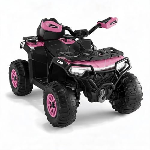12V Electric Ride-On Quad Bike for Kids – Remote Control, Music, Horn, LED Lights – Off-Road Battery Powered ATV Toy for Boys & Girls Ages 3 and Up
