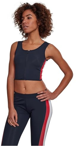 Urban Classics Damen Ladies Side Stripe Cropped Zip Top Top, per Pack Mehrfarbig (Navy/fire red/White 01224), Small (Herstellergröße: S)