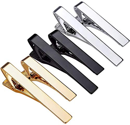 YTBUBOR 6 Pack Tie Clips for Men Tie Bar Clip Set Square Edges Tie Tack Pins Silver Gold Black Necktie Bar Long & Short Styles Necktie Wedding Business Clips
