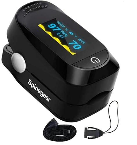 Spinegear Finger pulse Oximeter Blood Oxygen saturation Monitor | CE Certified UK Approved MHRA Registerd Spo2 | Black with Lanyard