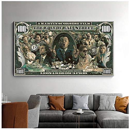NFGGRF Graffiti Street Money Art 100 dólares Lienzo Pintura Carteles Impresiones Lobo de Wall Street Pop Art para decoración de Sala de Estar -50x100cm sin Marco