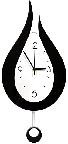 GFFTYX 20.4 Inch Large Silent Modern Decoration Wall Clock with Pendulum Arabic Numerals Water Drop Battery Operation for Home Living Room Bedroom (Black+white)