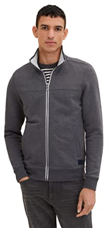 TOM TAILOR Herren 1037049 Sweatjacke Mit Stehkragen, 11086 - Dark Grey Melange, M EU