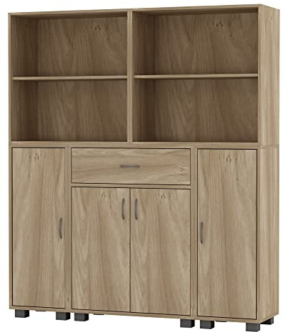 URBNLIVING Large Tall Freestanding Bookcase Bookshelf Shelving Cupboard Display Unit for Living Room Home Office Bedroom (Oak)