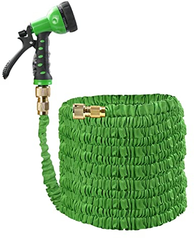 Ram® 50FT Green Expandable Garden Hose Pipe Flexible Garden Lawn Hose With 7 Dial Spray Nozzle