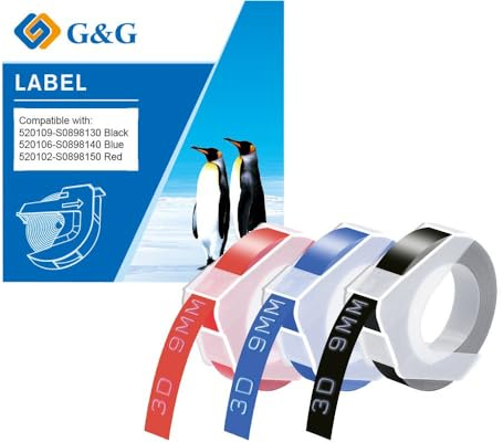 G&G Beschriftungsgerätetiketten, Schwarze/Rot/Blau 3D Etiketten 9mm x 3m kompatibel mit GG-B90, Dymo Omega und Junior/ersetzt S0898130 S0898140 S0898150 Einfach zu verwenden für Haus, Büro,Schule