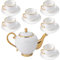 Juego de té de cerámica vintage de 19 piezas, tetera, taza y platillo, juego de tetera para mujer (18, cordón dorado) (18, cordón dorado)