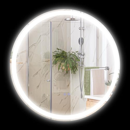 kleankin Miroir Salle de Bain avec éclairage Ø 70 cm Miroir Rond Lumineux 3 Couleurs Interrupteur Tactile système antibuée 23W Blanc Argent