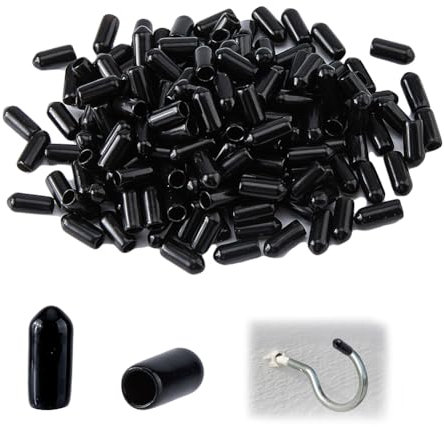 SUPERFINDINGS Environ 250 Crochets pour Panneau Perforé avec Protecteurs Embouts en Caoutchouc Noir Flexibles pour Couvrir Les Boulons (Diamètre Intérieur 5mm) Convient pour des Crochets de 5mm à 6mm