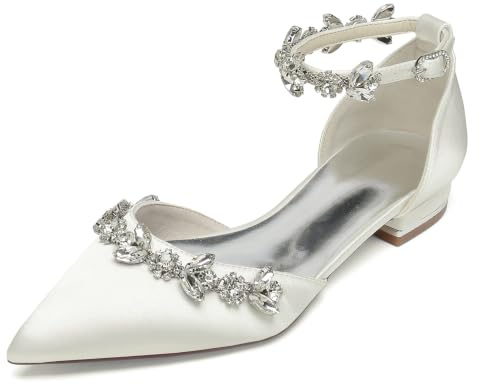 MINITOO Zapatos planos de boda para mujer y niña con cadenas, zapatos de novia de noche MY279, My279 Marfil 2 5 cm Tacón, 37 EU