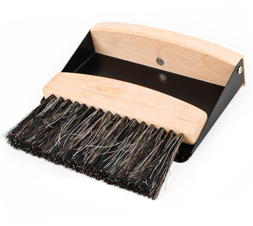 Tischkehrset aus Holz und Metall, Schaufel und Besen Set, Tischbesen und Schaufel,Mini Handfeger Besen und Kehrblech, Tischbürste Tischkehrer (Schwarz 1)