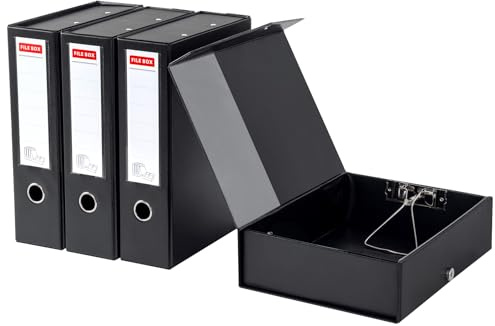 Srvnpioy Lot de 4 Boîtes de Classement A4,Dos de 88mm,Pliables Design,Noir