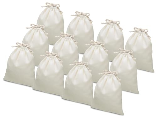 Woric Lot de 12 bolsas de tela de 25 x 30 cm - Pequeños bolsos de algodón con cordón de cierre - Bolsa de tela para pintar - Para cumpleaños de niños, bodas, calendario de adviento