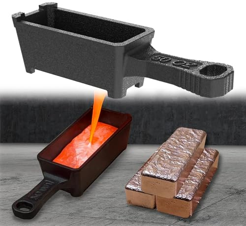 lormuzi Molde de lingote de hierro fundido con mango de 50 oz – Molde de fundición para fundición y fundición de metales preciosos como oro, plata, cobre, aluminio, latón