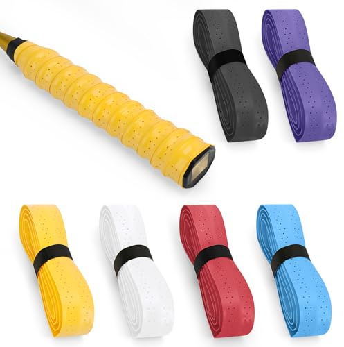 Meng Jiaran 6 Pcs Badminton Racket Grip Tape, Badminton Racket Grip Anti Slip Damping Breathable Sweat-Wicking Comfortable for Tennis Squash (6 Colors, 2.5 * 110cm)