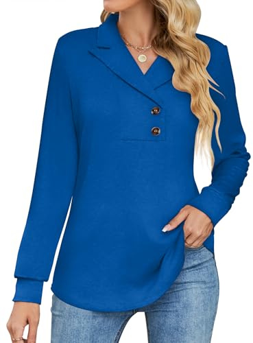 Tisfeer Dam långärmad knapp tunika toppar V-ringad business vardaglig swing-sweatshirt pullover 2025