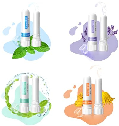 4-Pack Refreshing Nasal Inhaler Sticks - Peppermint Essential Oil Inhaler for Instant Blocked Nose Relief, Portable Nasal Stick for Congestion Clearance, Natural Breathing Freshener