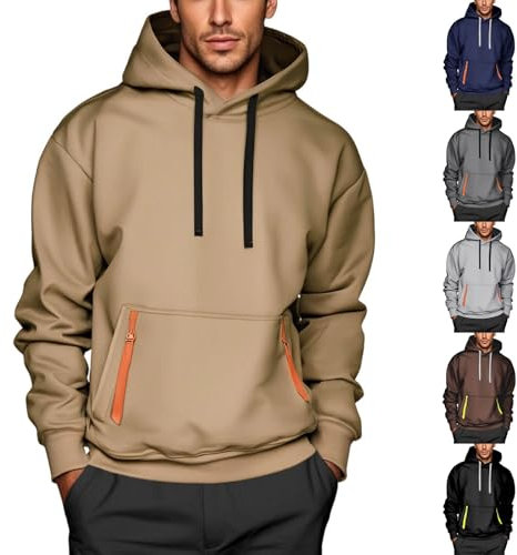 Generisch Hoodie Herren Sweatshirt Langarm Kapuzenpullover Warme Sweatjacke Fitness Pullover mit Kapuze Hoody Jungen Kleidung Männer Kapuzenjacke Hoodies Streetwear - 2025 Khaki XXL